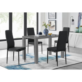 Pivero 4 Grey Dining Table and 4 Milan Black Leg Chairs