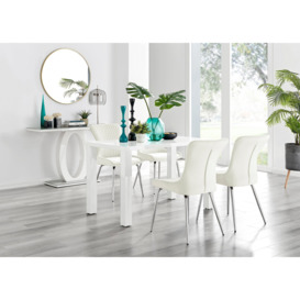 Pivero White High Gloss Dining Table & 4 Nora Silver Leg Chairs