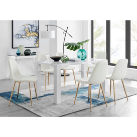 Pivero White High Gloss Dining Table And 6 Corona Gold Chairs Set