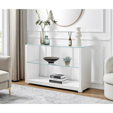 Sandro White High Gloss And Glass Console Table
