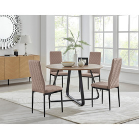 Santorini Brown Round Dining Table And 4 Milan Black Leg Chairs