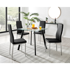 Seattle Glass and Black Leg Square Dining Table & 4 Milan Chrome Leg Chairs