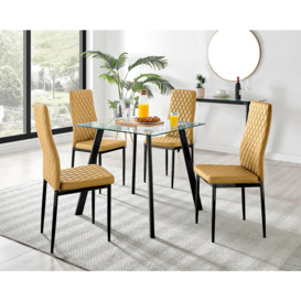 Seattle Glass and Black Leg Square Dining Table & 4 Velvet Milan Black Leg Chairs