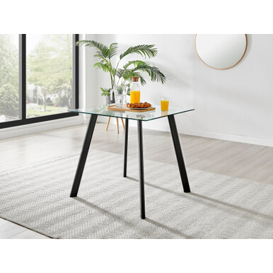 Seattle 4 Seat Square Glass Dining Table and Black Legs