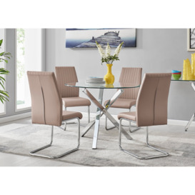 Selina Chrome Round Square Leg Glass Dining Table And 4 Lorenzo Chairs Set