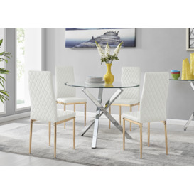 Selina Square Leg Round Dining Table And 4 Gold Leg Milan Chairs