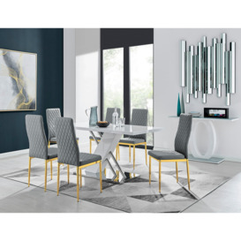 Sorrento 6 White Dining Table and 6 Gold Leg Milan Chairs