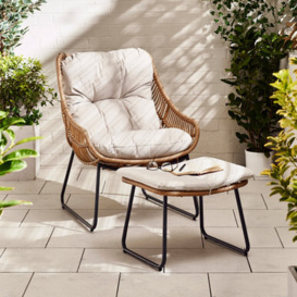 Tahiti Natural Beige Rattan Chair and Footstool - Outdoor