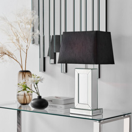 Talia Mirror & Black Shade Table Lamp Light (Including Bulb)