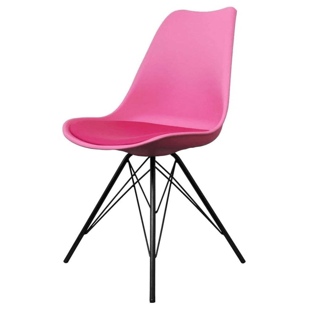 "Fusion Living Soho Bright Pink Plastic Dining Chair with Black Metal Legs "