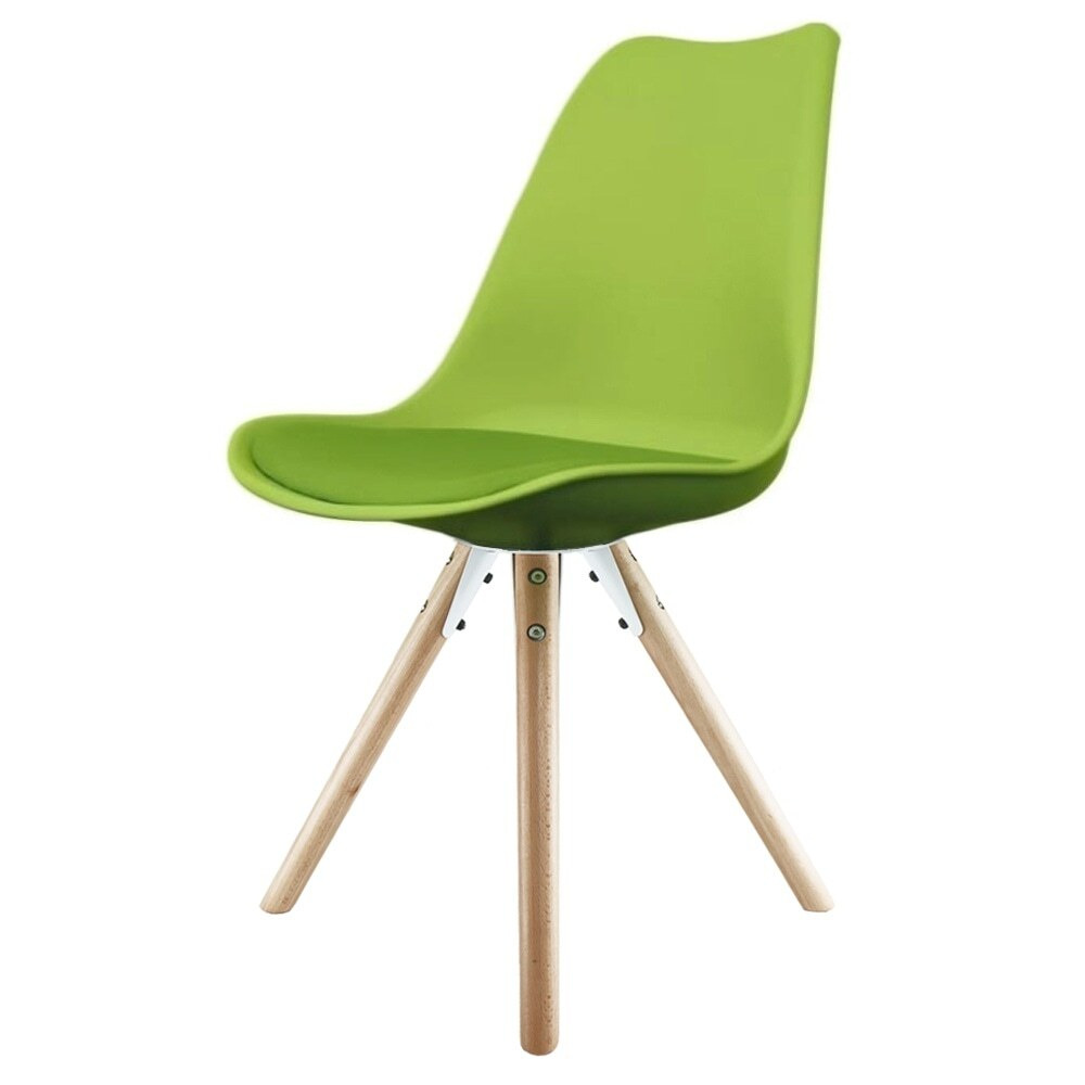 Fusion Living Soho Green Plastic Dining Chair with Pyramid Light Wood Legs
