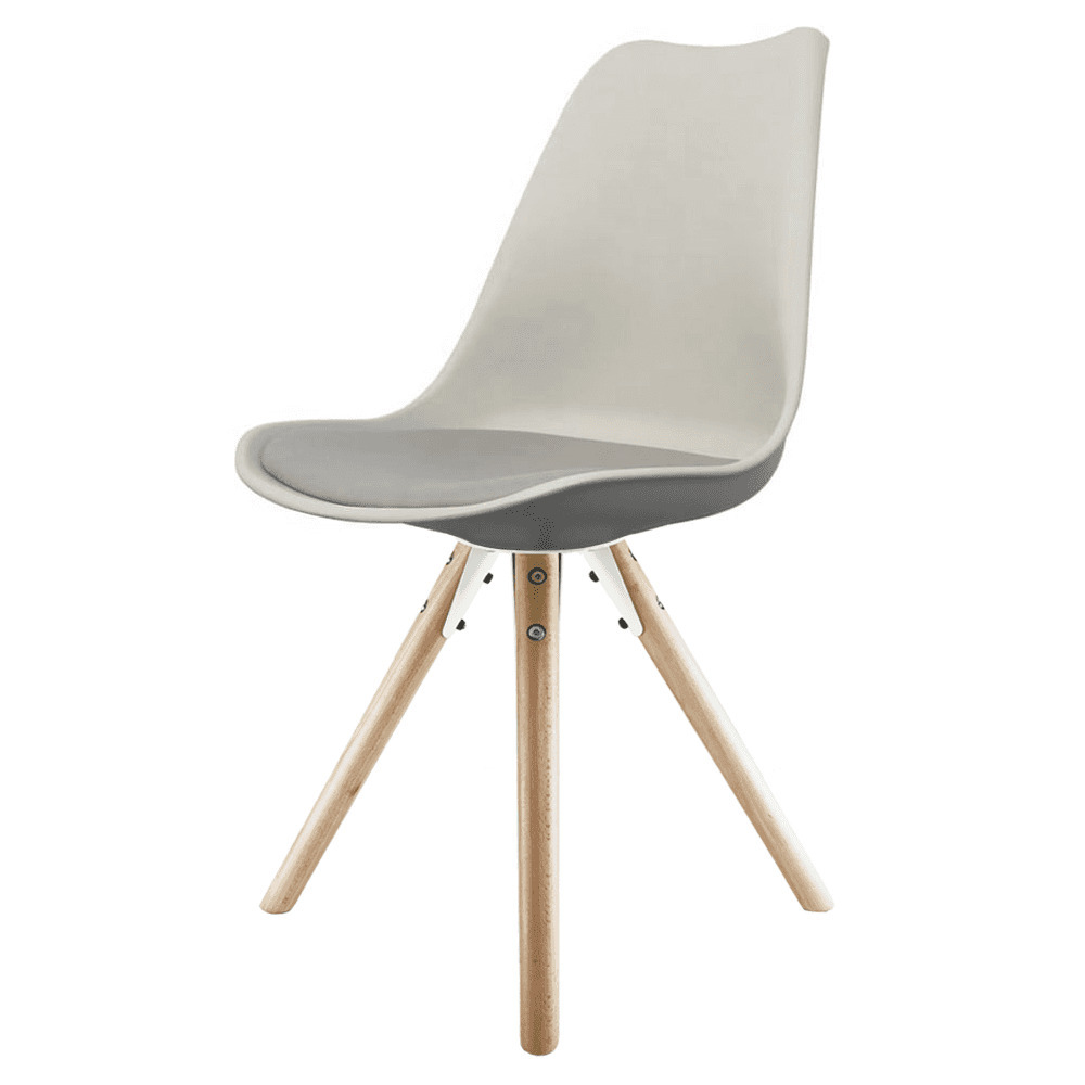 Fusion Living Soho Light Grey Plastic Dining Chair with Pyramid Light Wood Legs