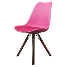 "Fusion Living Soho Bright Pink Plastic Dining Chair with Pyramid Dark Wood Legs "