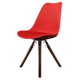 Fusion Living Soho Red Plastic Dining Chair with Pyramid Dark Wood Legs