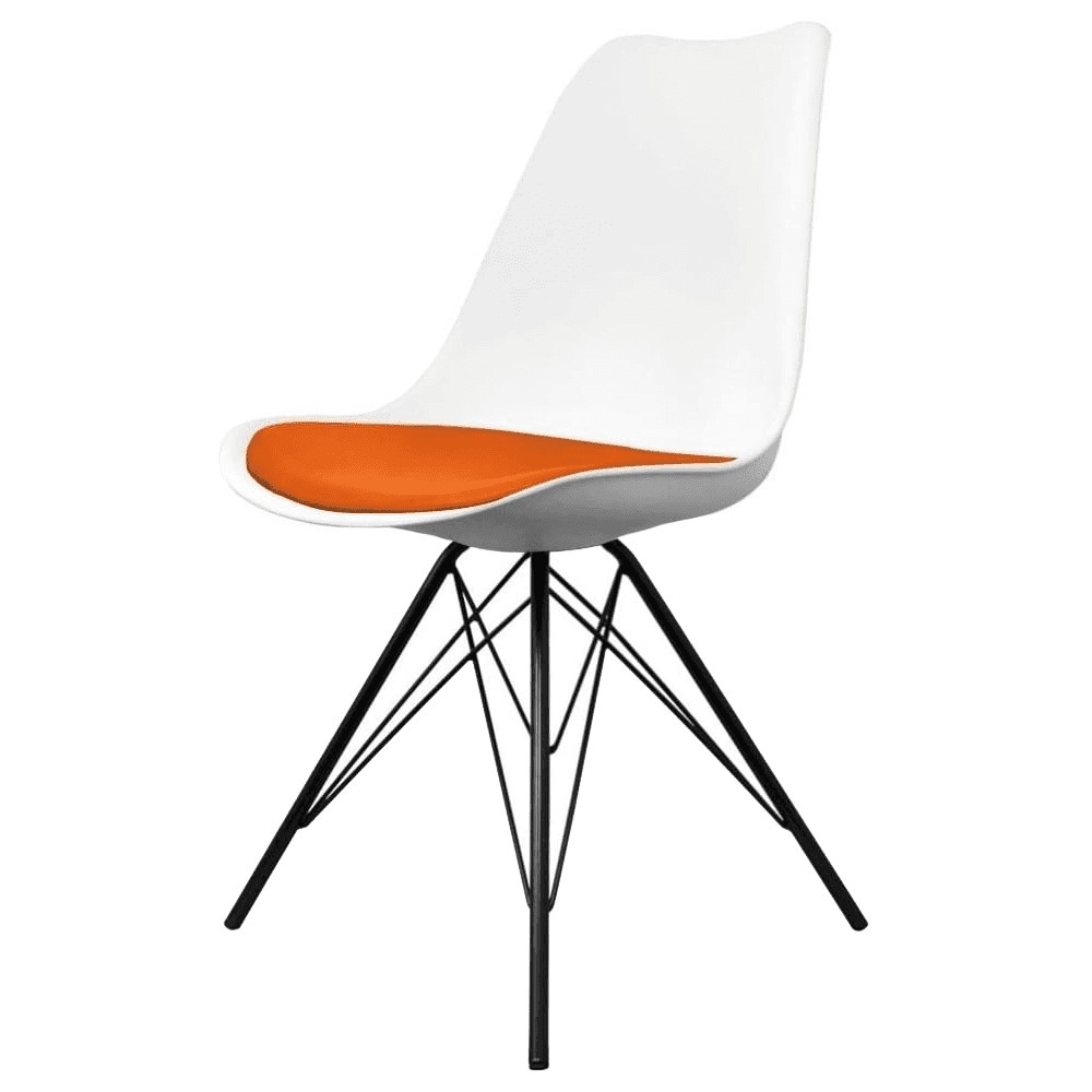 Fusion Living Soho White and Orange Dining Chair with Black Metal Legs