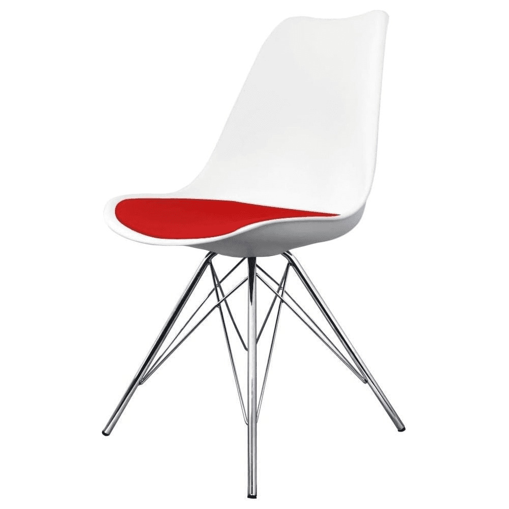 Fusion Living Soho White and Red Dining Chair with Chrome Metal Legs
