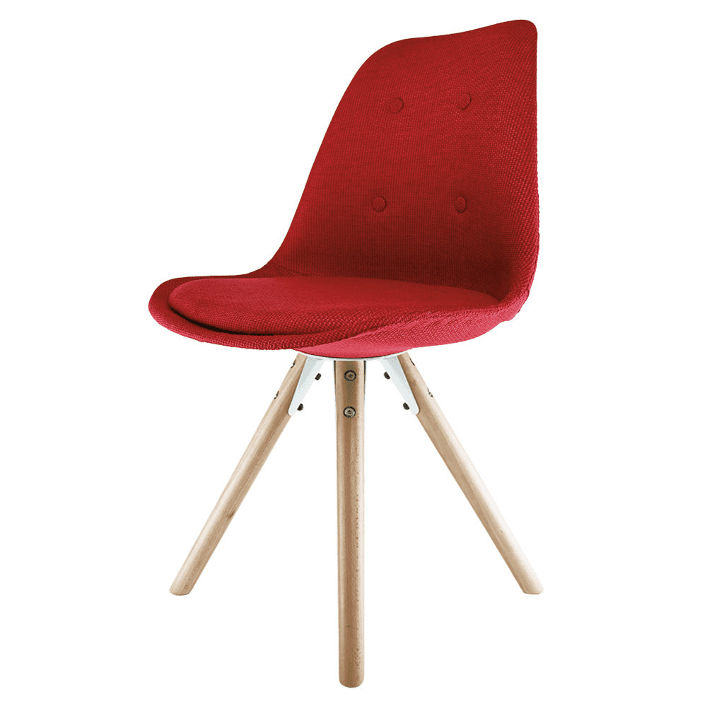 "Fusion Living Soho Red Fabric Dining Chair with Pyramid Light Wood Legs "