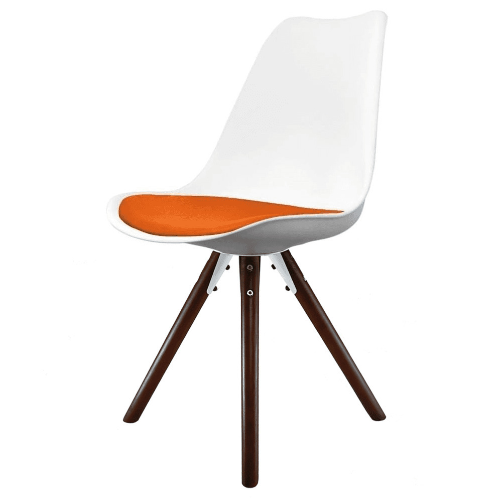 Fusion Living Soho White and Orange Dining Chair with Pyramid Dark Wood Legs