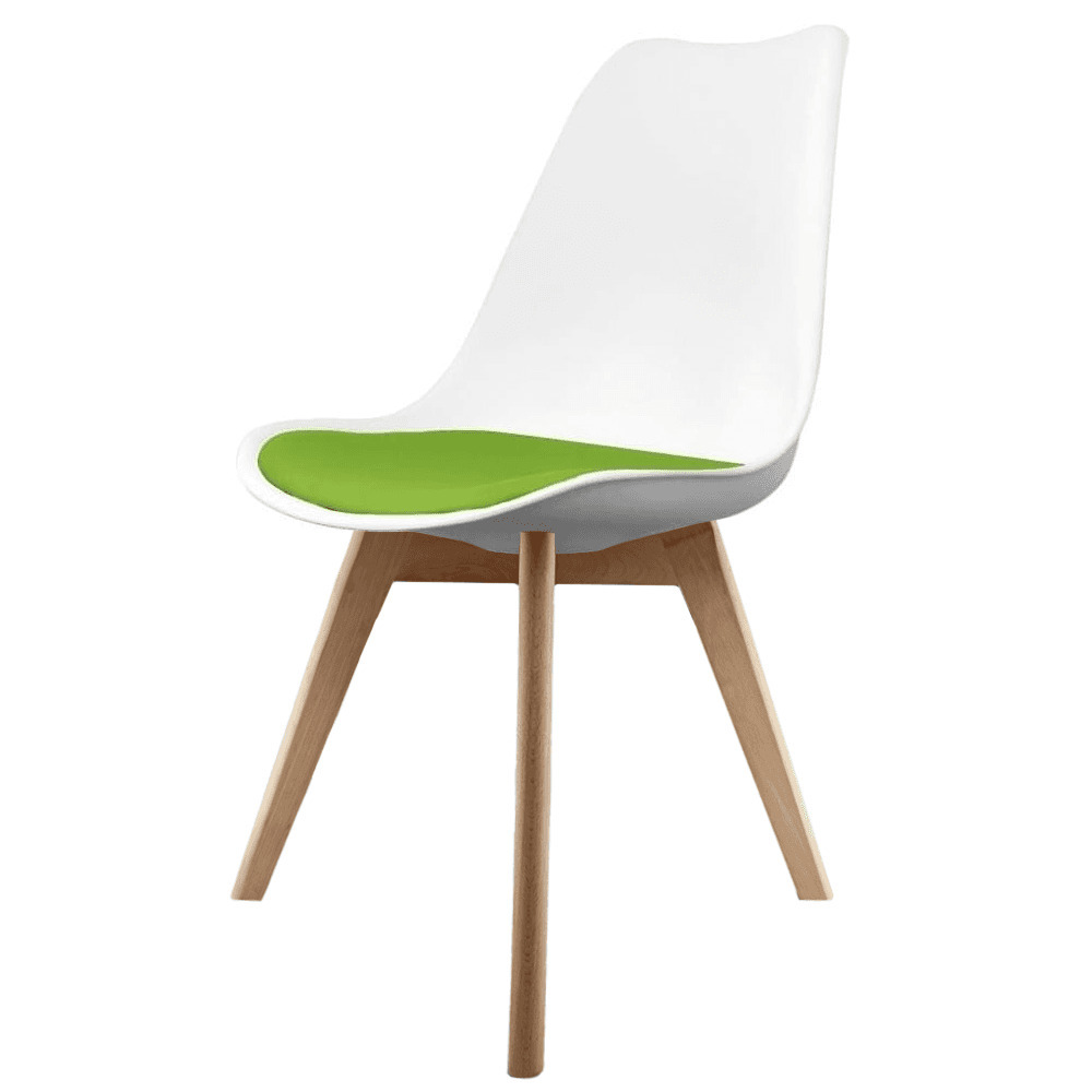 Fusion Living Soho White and Green Dining Chair with Squared Light Wood Legs