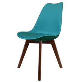 Fusion Living Soho Teal Plastic Dining Chair with Squared Dark Wood Legs - interlock