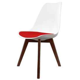 "Fusion Living Soho White and Red Dining Chair with Squared Dark Wood Legs - interlock "