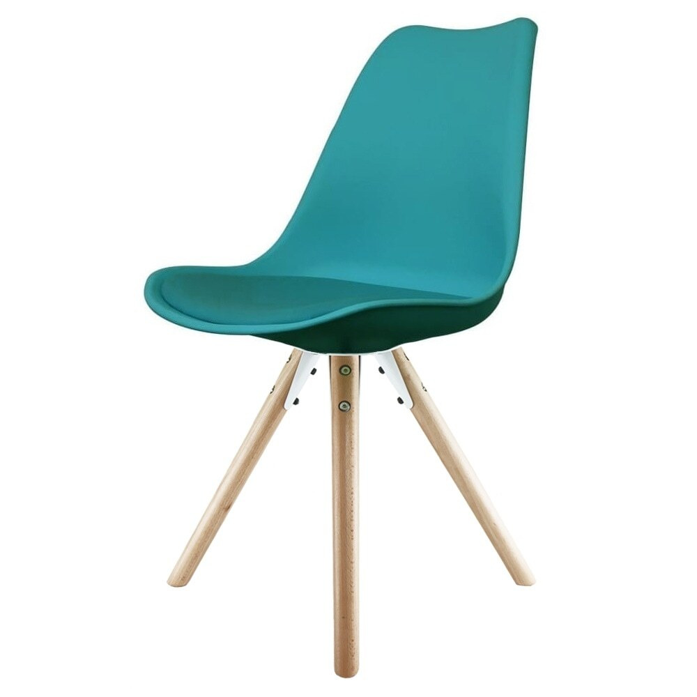 Fusion Living Soho Teal Plastic Dining Chair with Pyramid Light Wood Legs