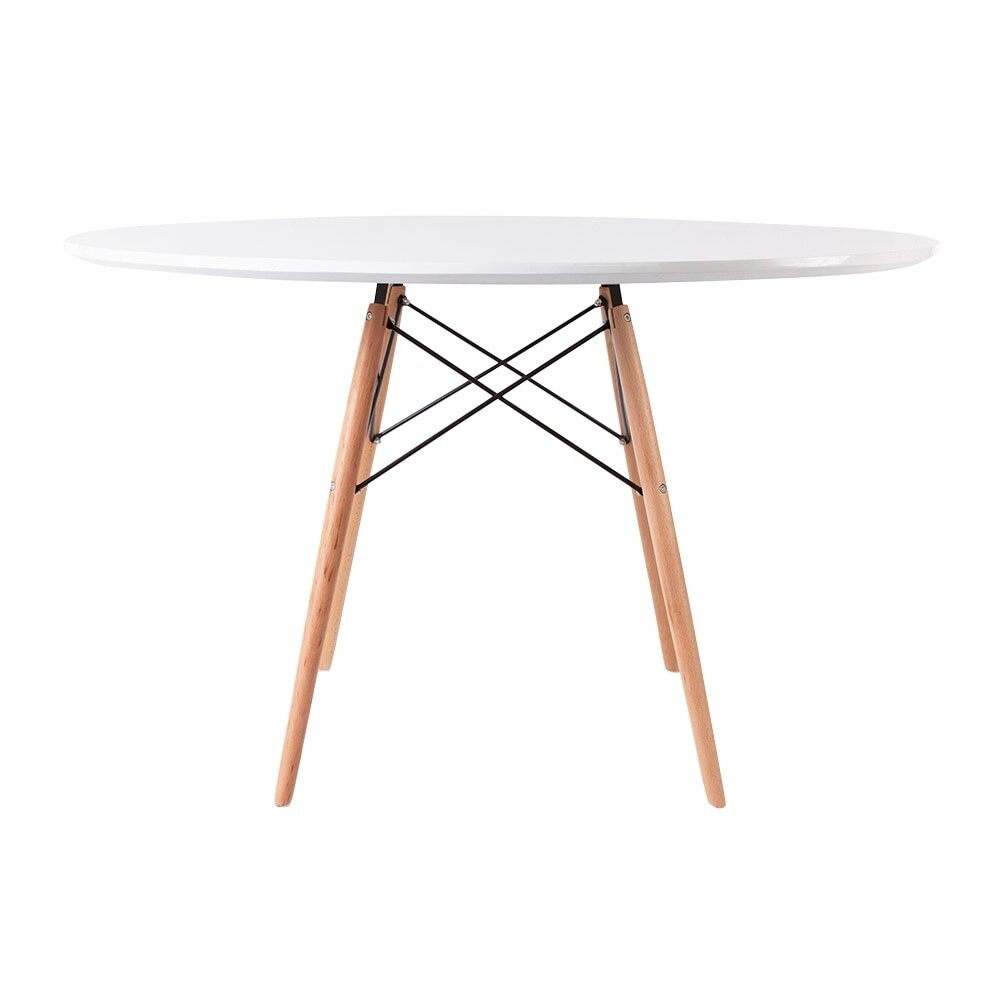 "Fusion Living Soho Large White Circular Dining Table with Beech Wood Legs "