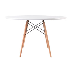 "Fusion Living Soho Large White Circular Dining Table with Beech Wood Legs "