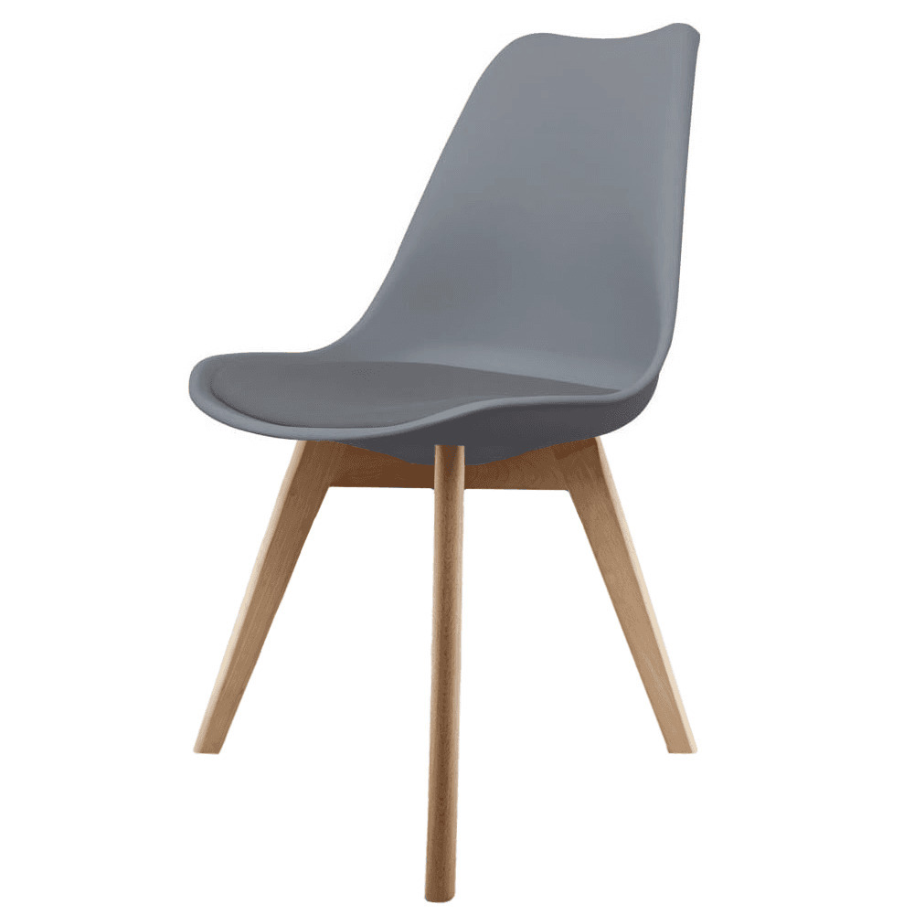 Fusion Living Soho Dark Grey Plastic Dining Chair with Squared Light Wood Legs - interlock