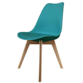 Fusion Living Soho Teal Plastic Dining Chair with Squared Light Wood Legs - interlock