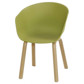 "Fusion Living Soho Green Plastic Armchair With Light Wood Legs "