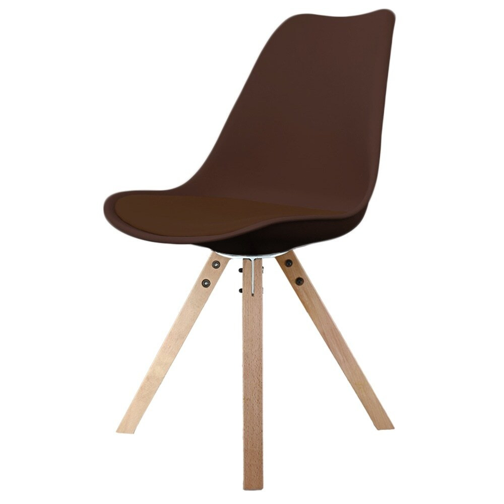 Fusion Living Soho Chocolate Brown Plastic Dining Chair with Square Pyramid Light Wood Legs