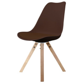 "Fusion Living Soho Chocolate Brown Plastic Dining Chair with Square Pyramid Light Wood Legs "