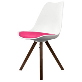"Fusion Living Soho White and Bright Pink Dining Chair with Square Pyramid Dark Wood Legs "