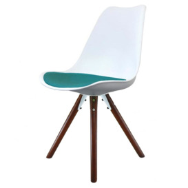 Fusion Living Soho White and Teal Dining Chair with Pyramid Dark Wood Legs