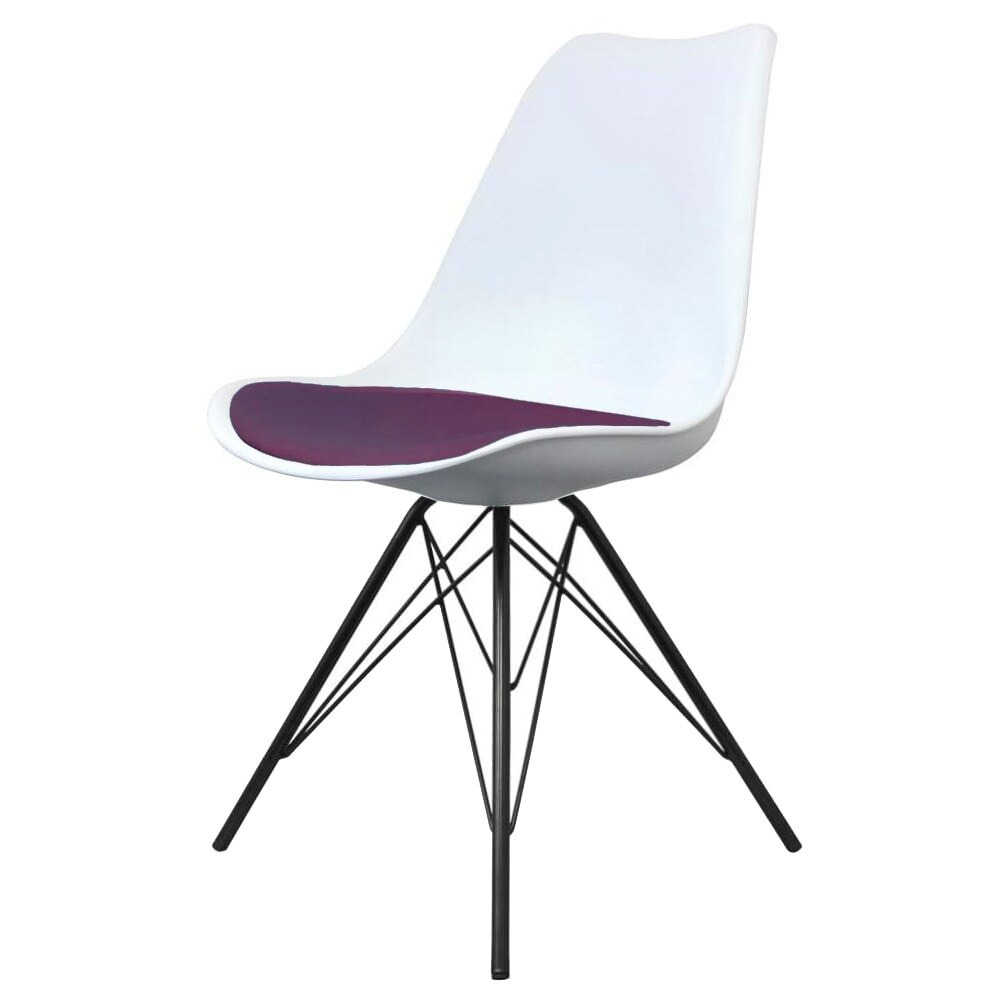 Fusion Living Soho White and Aubergine Purple Plastic Dining Chair with Black Metal Legs