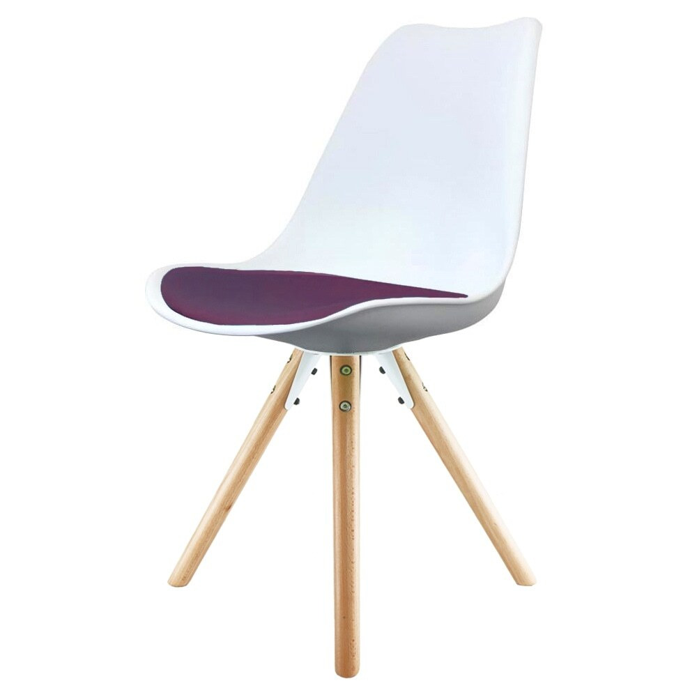 Fusion Living Soho White and Aubergine  Purple Plastic Dining Chair with Pyramid Light Wood Legs