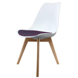 Fusion Living Soho White and Aubergine Purple Plastic Dining Chair with Squared Light Wood Legs