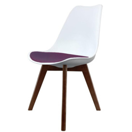Fusion Living Soho White and Aubergine Purple Plastic Dining Chair with Squared Dark Wood Legs - interlock