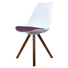 Fusion Living Soho White and Aubergine Purple Plastic Dining Chair with Square Pyramid Dark Wood Legs