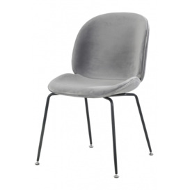 Fusion Living Luxurious Light Grey Velvet Dining Chair with Black Metal Legs