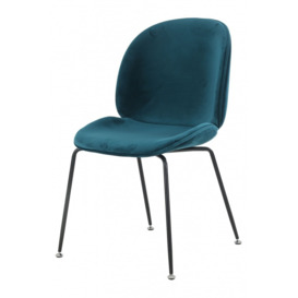 Fusion Living Luxurious Teal Velvet Dining Chair with Black Metal Legs