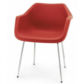 Hille Red Robin Day Plastic Armchair leg colour: Chrome Effect Silver