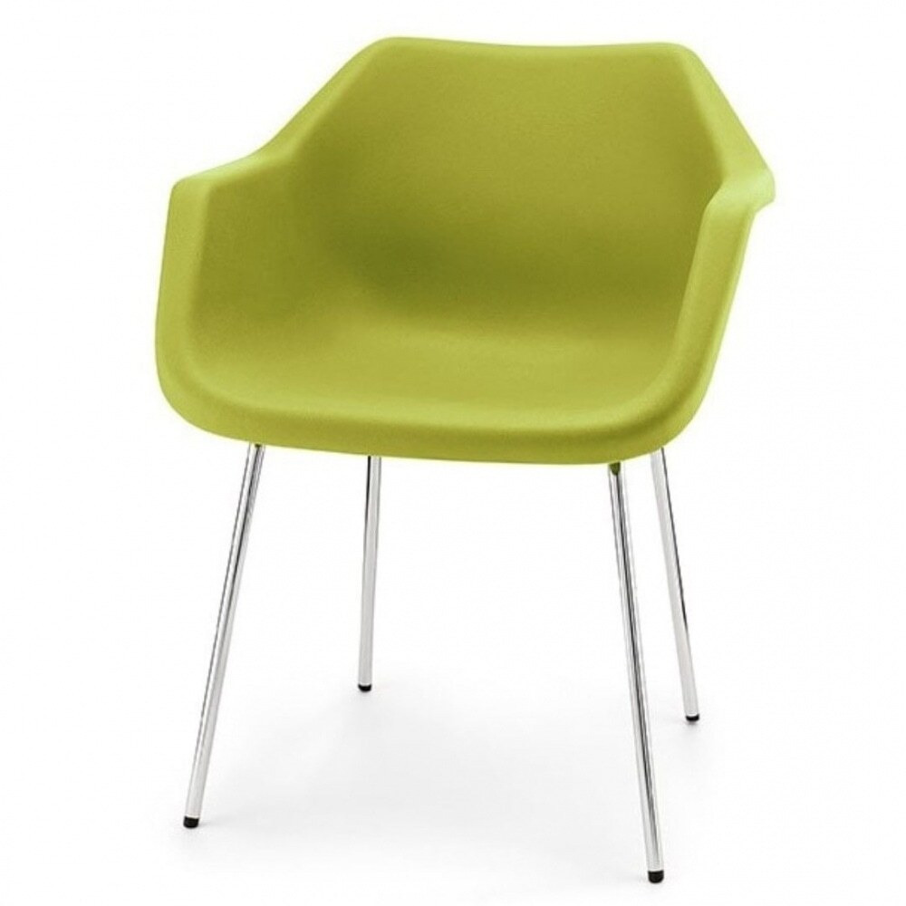 Hille Olive Green Robin Day Plastic Armchair leg colour: Chrome + 20
