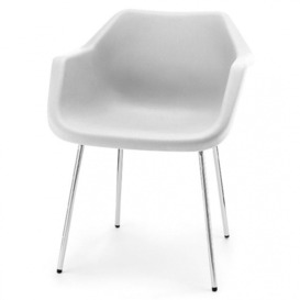 Hille White Robin Day Plastic Armchair leg colour: Chrome Effect Silver