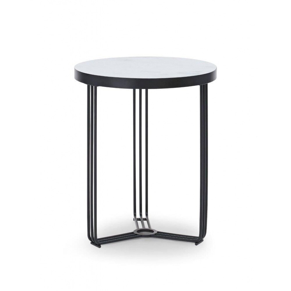 Gillmore Deco - Small Circular Side Table With White Marble Top And Black Powder Frame Table Top Finish: White Marble, Frame Colour: Black Powder