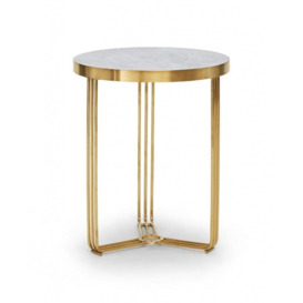 Gillmore Deco - Small Circular Side Table With Pale Stone Top And Brass Frame Table Top Finish: Pale Stone, Frame Colour: Brass