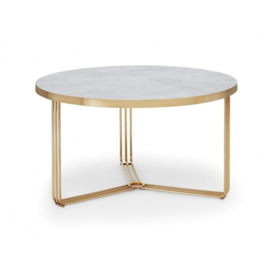 Gillmore Deco - Medium Circular Coffee Table With Pale Stone Top And Brass Frame Table Top Finish: Pale Stone, Frame Colour: Brass