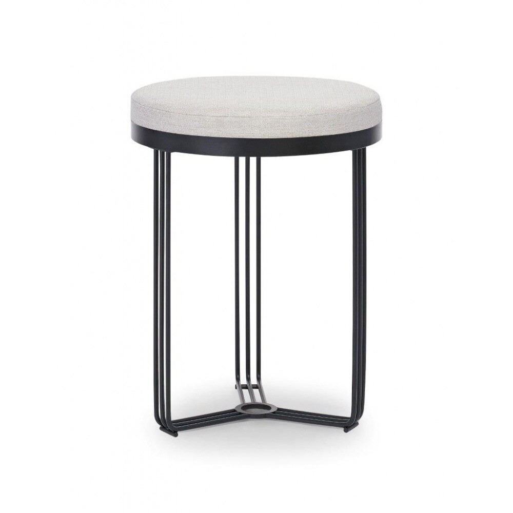 Gillmore Deco - Small Circular Side Table With Natural Upholstered Top and Black Powder Frame Table Top Finish: Natural, Frame Colour: Black Powder