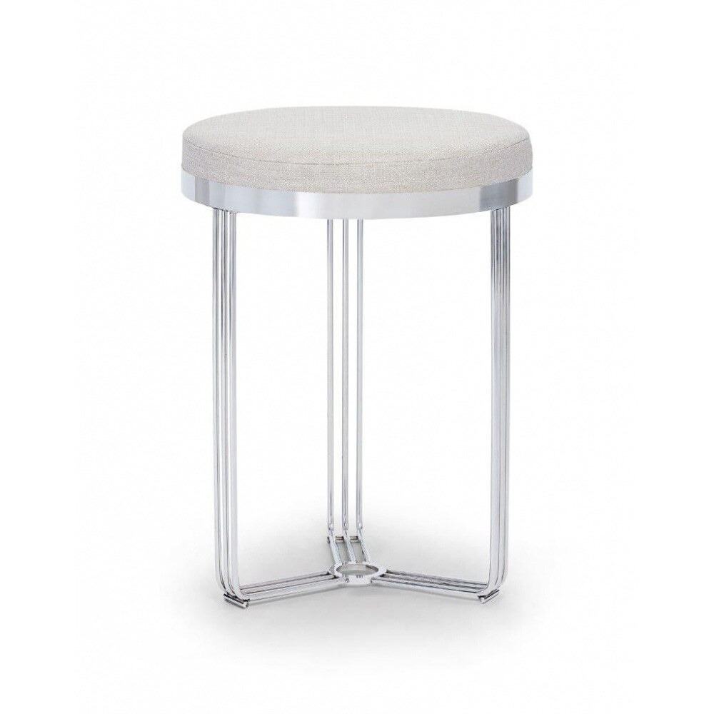 Gillmore Deco - Small Circular Side Table With Natural Upholstered Top and Polished Chrome Frame Table Top Finish: Natural, Frame Colour: Polished Chr